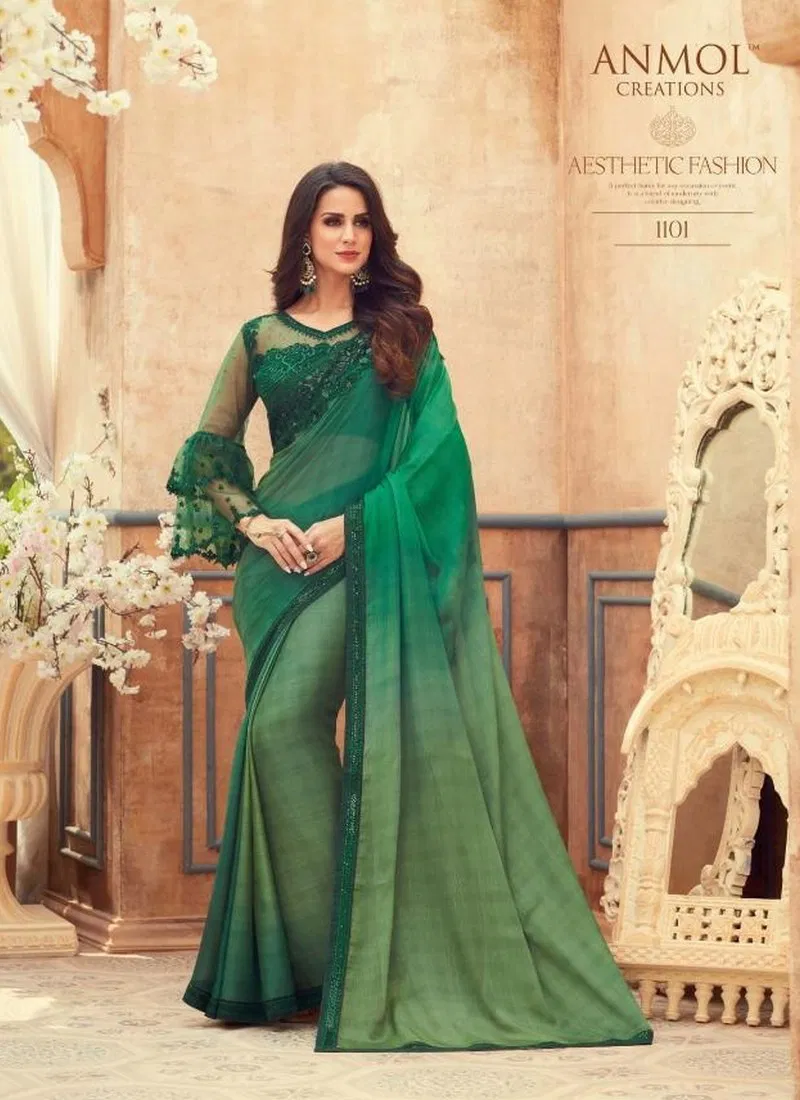 Anmol Creations Latest Fancy Designer Party And Festive Wear Heavy Chiffon Digital Print Heavy Saree Collection